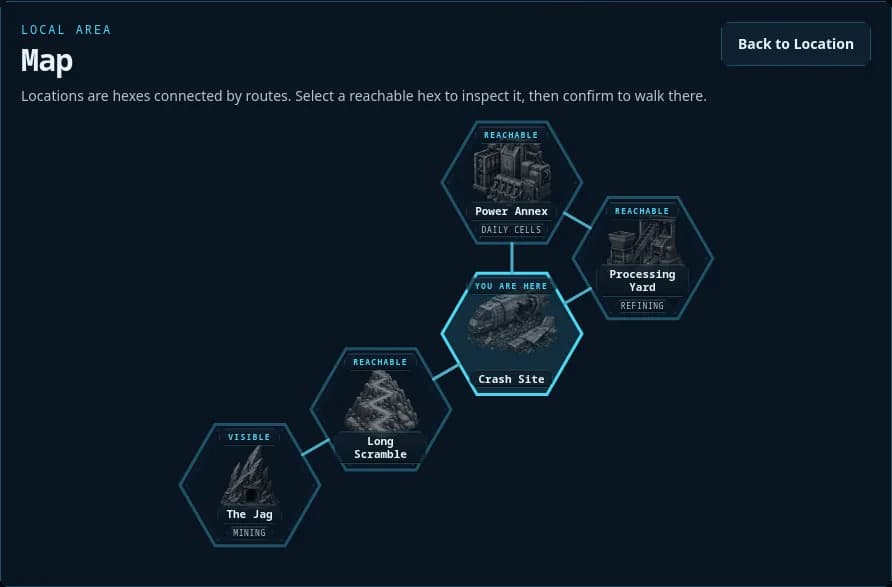 RuneSpace local Map view showing the connected Holo Hollow locations